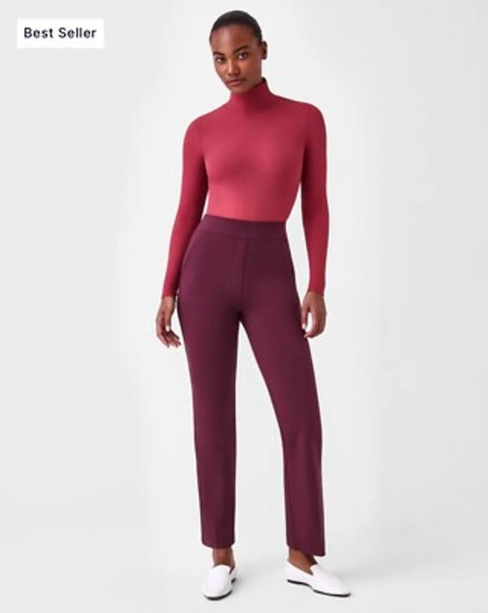 Spanx the Perfect Pant Chianti Ponte Pull On XL Burgundy Straight Leg Work
